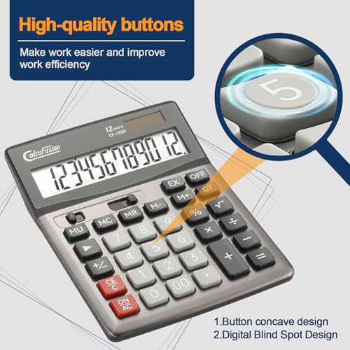 Desktop Calculator 12 Digit with Large LCD Display Big Buttons Basic Standard Function Solar Calculator with Battery Desk Calculators for Office School Home CF-1523