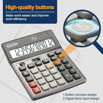 Desktop Calculator 12 Digit with Large LCD Display Big Buttons Basic Standard Function Solar Calculator with Battery Desk Calculators for Office School Home CF-1523