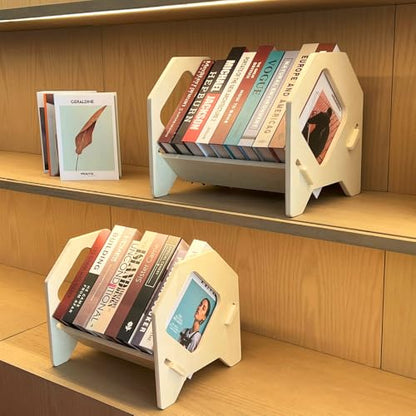 2 pack Desktop Bookshelf, Stackable Book Organizer with Handle, storage rack for CD/Magazine/File Folder, Portable Small bookshelf for Study, Living room, Kid's room, No Nails, Medium Size - style: 2 Pack Medium Size