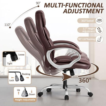 Homall Office Chair High Back Computer Chair Ergonomic Desk Chair, PU Leather Adjustable Height Modern Executive Swivel Task Chair with Padded Armrests and Lumbar Support (Brown) - color: Brown