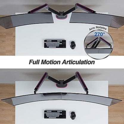 AVLT Dual 27”-43” RGB Gaming Monitor Arm Desk Mount -Dark Gray | 20 Lighting Modes Touch Button Control Fits Flat/Curved/Ultrawide Screen Height Swivel Tilt Rotation Adjustable Monitor - color: Dark Gray - Dual