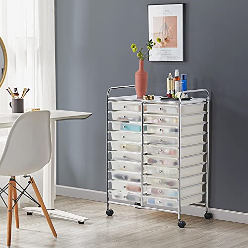 Yaheetech 20-Drawer Rolling Storage Cart on Wheels, Craft Organizer, White - color: White, style: 20 Drawers