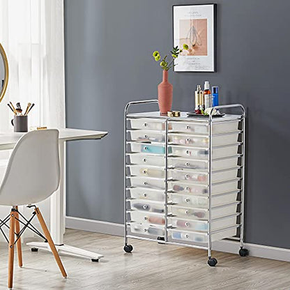 Yaheetech 20-Drawer Rolling Storage Cart on Wheels, Craft Organizer, White - color: White, style: 20 Drawers