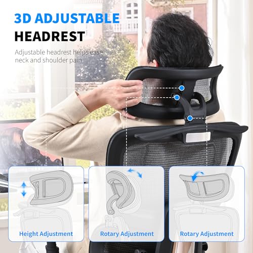 Mesh Ergonomic Office Chair with Footrest,Black | 6D Armrests,High Back Mesh Gaming Chair with Lumbar Support,Adjustable 3D Headrest for Home Office Desk Chair - color: Black, style: Executive