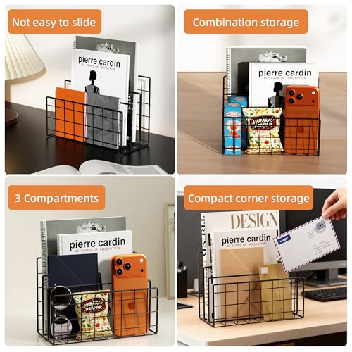 3-Slot Metal Mesh Desk Mail Organizer, Letter Sorter File Holder for Office & Home, 2PCS (Black)
