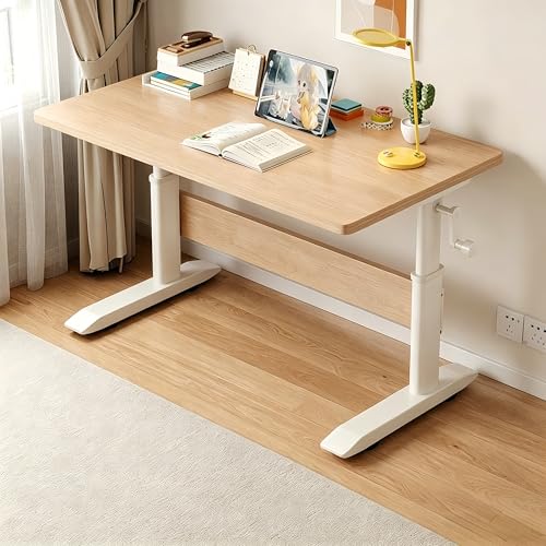 Manual Crank Standing Desk Adjustable Height 23.6-33.5 inch, Steel Frame Computer Table with Solid Wood Eco-Board Desktop and Cable Management Hole, mesa Gamer for Home Office(Natural,32IN) - color: Natural, size: 32IN