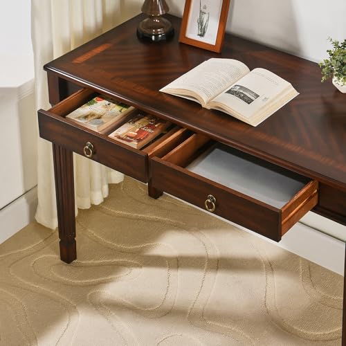Solid Wood Writing Desk with 2 Drawers, 46"W Large Secretary Table - size: 46.1"W