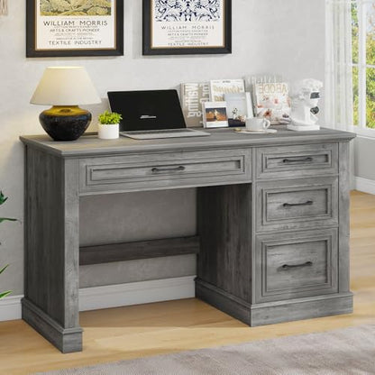 Vabches Farmhouse 47" Executive Desk with Charging Station, Grey | Computer Desk with Drawers, Workstation Computer Desk with File Drawer for Home Office,Study. - color: Grey