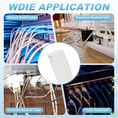 MECCANIXITY Split Sleeve Wire Loom 1/2" 25Ft White Self Wrapping Braided Sleeve UL94-V2 Fireproof PET Sleeving for Automotive, Home Cable Management - color: White, size: 1/2" x 25Ft