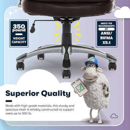 Serta Ergonomic Big and Tall Executive Office Chair Lumbar Support, Leather | Fairbanks, Gaming Chair with Headrest, 350lb Capacity, Padded Arms, Semi-Plush Seat Cushion, Adjustable Height & Tilt, Brown - color: Brown, size: 350 lbs
