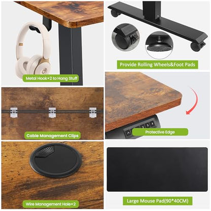 farexon 71x28 Inch Electric Standing Desk with Mouse Pad, Brown - color: Brown, size: 71 x 28''