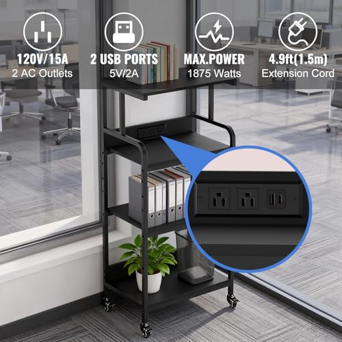 Black 4 Tier Adjustable Shelf Mobile Printer Stand Rolling Storage Cart | Space saving design fits small home office spaces supports scanner cricut heat press fax machine and other office equipment - color: 4-Tier Black