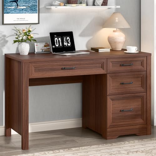 Vabches Farmhouse Executive Desk with Storage and Ample File Drawer, Rustic Large Home Writing Desk for Bedroom, Walnut - color: Walnut, size: 19.69"D x 47.24"W x 30.71"H
