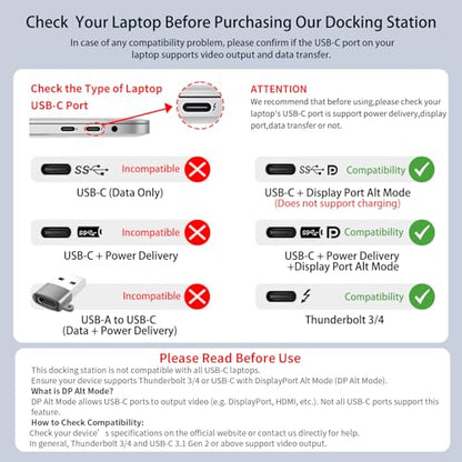 12-in-1 USB C Hub Laptop Docking Station, Dual Monitor Display HDMI 4K@60Hz (Single Display), VGA 1080p (Shared Bandwidth), 100W PD, Ethernet, USB 3.0, SD, Audio, for MacBook, Dell, HP, Lenovo - color: Gray