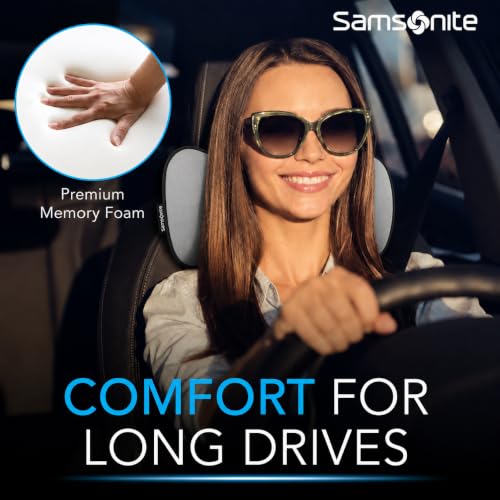 SAMSONITE Car Neck Pillow – Memory Foam Car Seat Headrest Cushion, Ergonomic Neck Support for Driving, Comfortable Head Rest for Long Trips, Travel Pillow for Cars & Office Chairs, Gray - color: Car Neck Pillow / Natural Gray