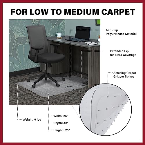 Romig Clear Carpet Office Chair Mat (36×48″) – Anti-Slip Gripper Surface with Lip, Durable 2.2 mm Desk Chair Floor Protector - size: Carpet Chair Mat