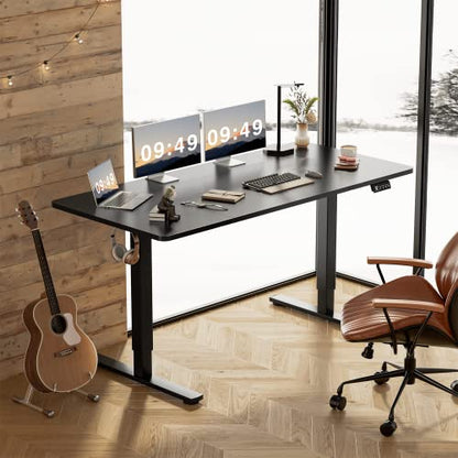 Furmax 63 Inches Electric Height Adjustable Standing Desk Home Office Desk - color: Black, size: 63 Inch