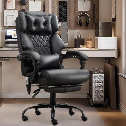 Office Chair with Foot Rest,3D Kneading Massage & Heat Executive Office Chairs for Heavy People,500LBS Big and Tall Office Chair,Ergonomic Reclining Desk Chair,Dual-Use Pillow,Home Office,Black - color: Black, size: 3D Kneading