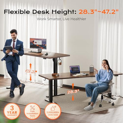 Huuger 78.7'' x 29.5'' Large Electric Standing Desk, Height Adjustable Computer Desk, 29.5" Deep Desktop, Stand up Gaming Office Desk with 2 Hooks, 3 Preset Heights, for Home Office, Rustic Brown - color: Rustic Brown, size: 78.7*29.5 inch (no outlets)