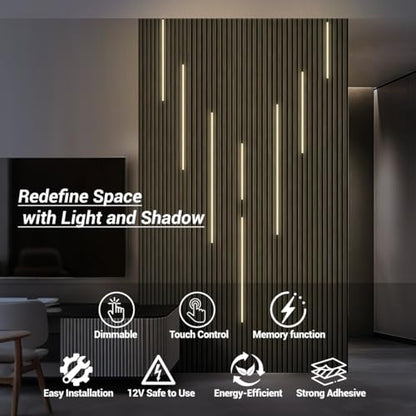 HAMRVL Black LED Recessed Lighting Kit - 8 PCS 3000K Warm White LED Strip Lights with Touch Control, Dimmable Self-Adhesive Wall Panel Lights for Wood Slat Wall Panels, Under Cabinet (Black Cover) - size: 18in＋26in＋34in＋42in/8 Pack