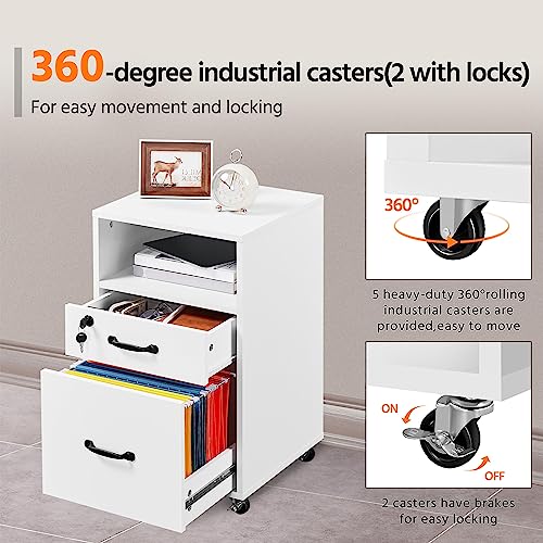 Topeakmart 2-Drawer File Cabinet with Lockable Wheels, White