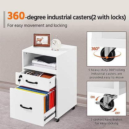 Topeakmart 2-Drawer File Cabinet with Lockable Wheels, White