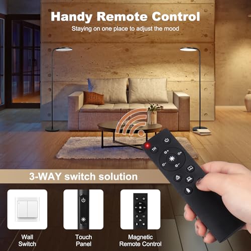 LED Floor Lamp – 36W Super Bright Standing Lamp with Remote & Touch Control, 350° Adjustable Head, Stepless Dimming & Color Temperature (3000K–6000K), Eye-Caring Light for Living Room, Bedroom, Office