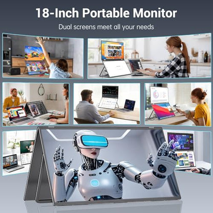 InnoView 18.5" Dual Portable Monitor 100Hz 2K 2560x1440P 100% sRGB Foldable & Stackable Design with 315° Screen Adjustment | DP/USB-C/HDMI, Second Monitor for Laptop, Mac, Windows - size: 18.5 inch