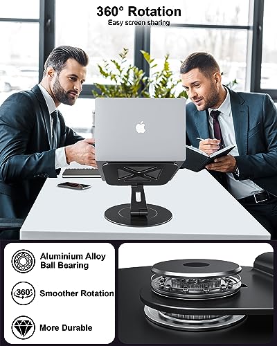 LOXP Ultra-Stable Laptop Stand for Desk with Larger Base | Military-Grade Aluminum Anti-Loosening Structure - Height Adjustable Laptop Stand Suitable for 10-17.3 inch - color: Glossy Black