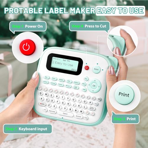 D210S Label Maker Machine with-Tape for Kids School Supplies, Green - color: Green