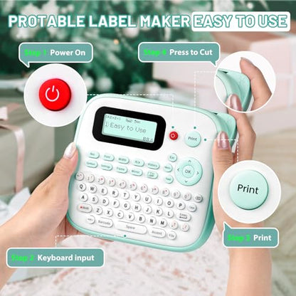 D210S Label Maker Machine with-Tape for Kids School Supplies, Green - color: Green