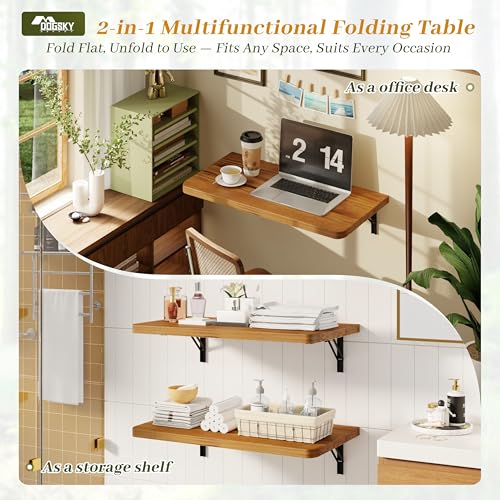 Dogsky Floating Wall Desk 24" x 14" - 100 lbs Heavy Duty Solid Pine - color: Golden Brown, size: 24" x 14"