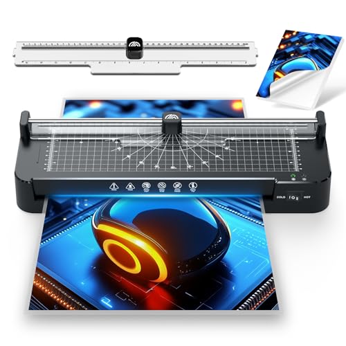Kejector 13in Laminator Machine with Paper Trimmer, 50 Sheets, Corner Rounder, Dual Hot/Cold Mode, Anti-Jam Technology, 90s Fast Preheat, for A3/A4/A5/A6, Home Office School Use (Black, E) - color: Black, size: E