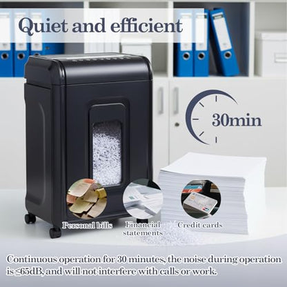 18‑Sheet Micro‑Cut Paper Shredder for Home Office – P‑4 Security, 30‑Min Continuous Run, 7‑Gallon Bin, Portable on 360° Casters, Anti‑Jam, Quiet Micro‑Cut Document Shredder