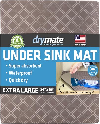 Drymate Premium XL Under Sink Mat, Waterproof Cabinet Protection Mats for Kitchen & Bathroom, Absorbent Shelf Liners, Slip-Resistant, Non-Adhesive, Machine Washable (USA Made)(24”x59”)(Taupe) - color: Taupe Diamond Squares, size: 24"W x 59"L