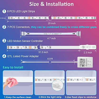 maylit 8 PCS Motion Sensor RGB Under Cabinet Lights Kit - size: 13FT with Motion Sensor