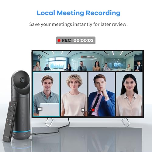 KanDao Meeting Pro 360-degree Video Conference Camera with Microphones and Speakers, AI Tracking, Smart Zooming, Automatic Focus, 4-in-one Standalone Meeting Room Camera System, Wi-fi/HDMI/USB - color: Grey-Black