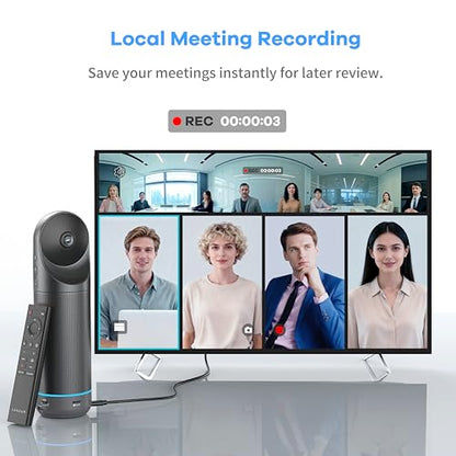 KanDao Meeting Pro 360-degree Video Conference Camera with Microphones and Speakers, AI Tracking, Smart Zooming, Automatic Focus, 4-in-one Standalone Meeting Room Camera System, Wi-fi/HDMI/USB - color: Grey-Black
