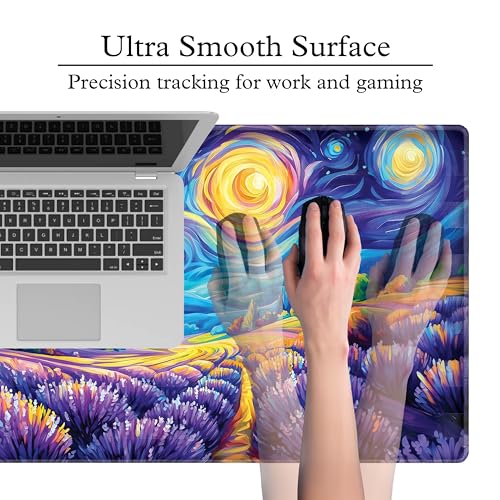 L&B Mercantile American Flag XXL Deskpad, Desk Mat for Computer Keyboard and Mouse – Patriotic USA Gaming Mousepad, Extra Long XL Mouse Pad for Laptop Office Desk. (Van Gogh Lavendar Field) - color: Van Gogh Lavendar Field