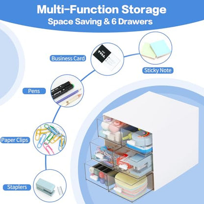 Desk Organizer with 5 Drawers, Rectangular Office Stationery Supplies Desktop Drawers, Plastic Makeup Storage, Suitable for Office, School, Home (White & 6 Drawers) - color: White & 6 Drawers