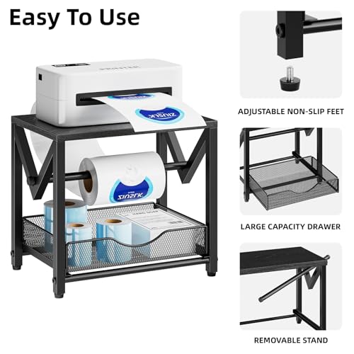 Marbrasse Label Holder for Rolls and Fanfold Labels, Wood Label Printer Holder With Drawer, Shipping Label Stand for Thermal Printer, Sticker Roll Holder for Home, Office, Small Business , Wood Black - color: Wood Black