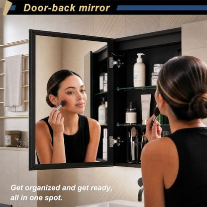 40*28 inch Three-door Aluminum LED Lighted Bathroom Medicine Mirror Cabinet | Light Adjustable, Sockets & USBs inside, Anti-Fog, Easy to Install - color: 40*28 Three-door