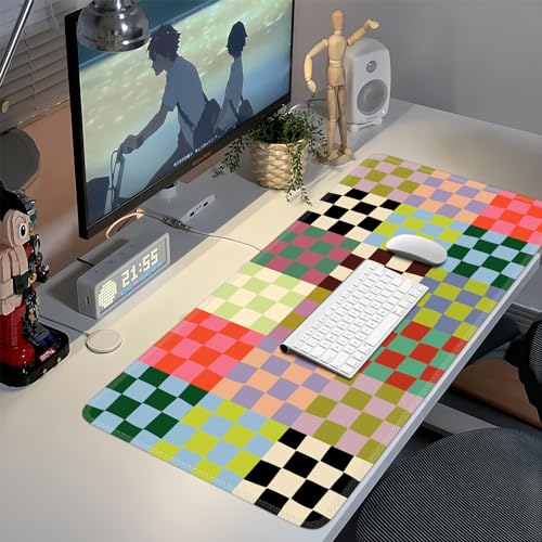 iCasso Desk Mat,Cute Desk Cover for Women,35.4x15.7in,Checkered | Computer Mat for Home Office,Non-Slip Mousepad with Stitched Edges,Retro Keyboard Mat,Smooth Water-Resistant - color: A-Retro Checkered