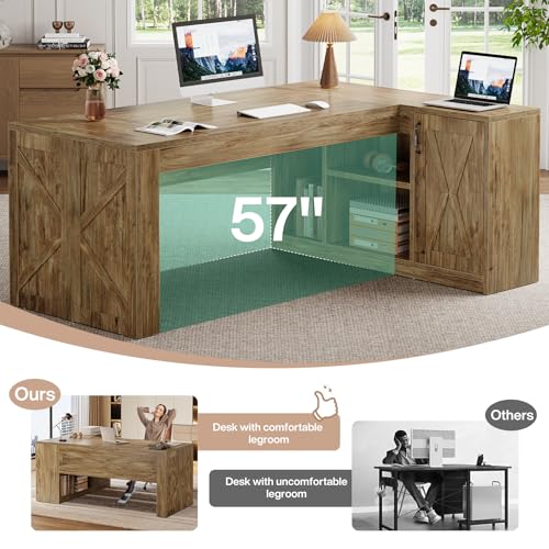 Tribesigns 71 Inch Executive Desk with Storage Cabinet, Large Office Desk L Shaped Computer Desk with Storage Shelves, Business Furniture Desk Workstation for Home Office, Rustic Brown