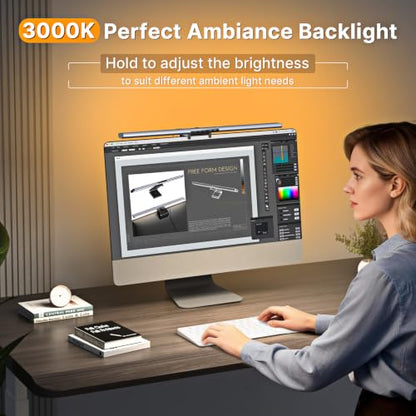 Syrinx 16.7" Monitor Light Bar, No Screen Glare USB LED Screen Lamp | 1200LM Eye Care Light, Touch & Gesture Control, Stepless Dimming, Compatible with Flat & Curved Monitors for Home Office - color: Gray