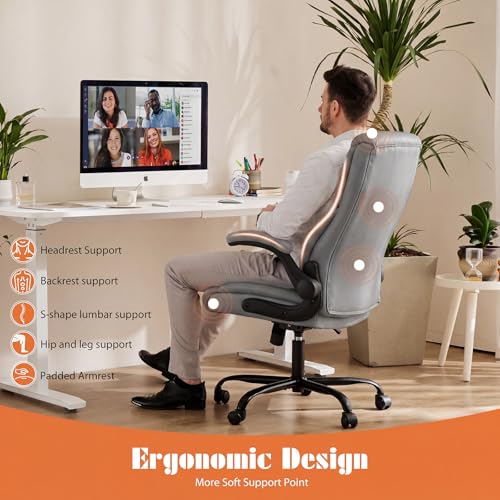 Sweetcrispy Office Desk Chair, Heavy Duty Computer Chair, PU Leather - color: Grey, style: 1 Pack