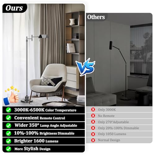 Bairth Black Chrome Reading Floor Lamp, Dimmable Pharmacy Standing Lamp | 3 Color Temperature, Dimmable, 17W LED, Height Adjustable, 360°Swing Arm, for Living Room, Bedroom, Office, Craft & Sewing - color: Black Chrome