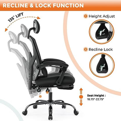 Sweetcrispy Ergonomic Office Chair, Computer Desk Chair with Lumbar Support | High-Back Mesh, 360° Rolling Work, Swivel with Wheels, Comfy Arms, Home Bedroom Study, Black - color: Black