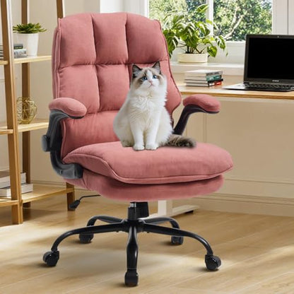 Comfy Office Chair Soft and Double Cushioned Ergonomic Computer Desk Chair | Suitable for Long Hours Executive Office Chair with Flip-up Armrests and Height Adjustment for Home Office pink - color: Pink