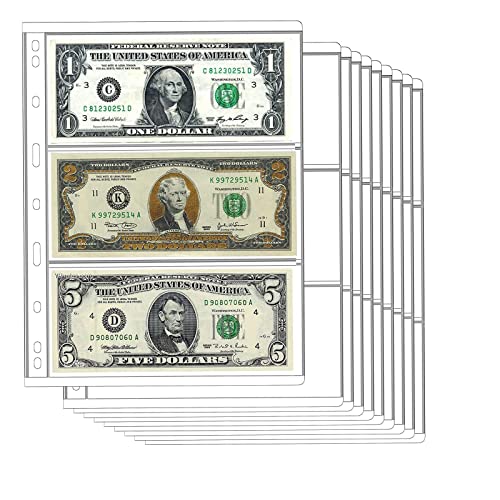 10 Sheets Paper Money Collection Supplies Pages, 30 Pocket Coin Pocket, AITIME Coin Collection Holder Refills, 3 Pockets/Sheet (Currency Pages) - color: 10 Sheets-currency Pages